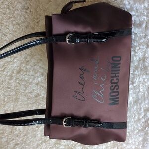 Moschino Brown Shoulder Bag with Black Patent Straps